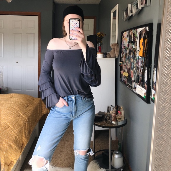 Off the Shoulder Dark Gray Top - Picture 9 of 10